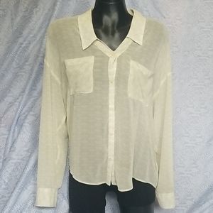 Free People sheer chiffon button up pale yellow